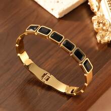 1 chiếc vòng tay/dây đeo bằng thép không gỉ mạ vàng 18K đính đá Zirconia - Một phụ kiện tinh tế và sang trọng, phù hợp cho công sở, hẹn hò và tiệc tùng. - Vàng - Xem 5