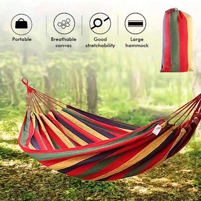 Hamaca para exteriores de alta resistencia de 450 libras - Poliéster transpirable, resistente a la decoloración, portátil con correas para árboles y bolsa de viaje, adecuada para camping, patio trasero, playa, patio, hamaca de camping, relajación en el patio trasero, descanso de moda, costuras reforzadas, silla colgante, relajador de patio trasero