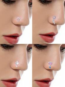 12 chiếc khuyên mũi hình chữ L, hình rắn, bướm, hoa, trăng đính đá CZ, dành cho nam và nữ, màu bạc và vàng, trọng lượng 20g. - Bạc - Xem 5