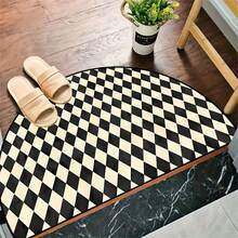 1pc Black & White Checkerboard Pattern Semi-Circle Rug, Soft Velvet Material, Retro Geometric Design Carpet, Bathroom Mat, Bath Rug, Doormat, Small Rug, Carpet, Mat, Home Decor, Area Rug, Outdoor Mat, Area Carpet, Bedroom Rug, Washable Carpet - Multicolor - View 7