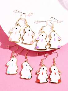 1对可爱白兔彩蛋吊坠耳环，创意饰品，适合女性复活节派对 - 彩色 - 查看 4