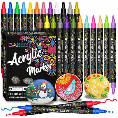 24/36 Double-Ended Acrylic Paint Pens, High-Quality Acrylic Paint Pens, Suitable For Wood, Canvas, Stones, Rocks, Glass, Ceramic Surfaces, DIY Craft Making Art Supplies [Back-To-School Supplies]