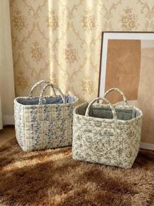 Cirelle 1pc Practical Floral Storage Basket, Multipurpose Organizer Basket For Toys, Laundry, Cosmetics, Home Decor, Portable Picnic Basket, Popular Christmas Item - Multicolor - View 2