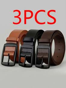 3pcs Men's Fashion PU Leather Belt, Minimalist Retro Design, Smooth Buckle, Suitable For Daily Wear - 3pcs (black + Brown + Khaki) - View 18
