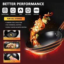 32CM Household Pure Iron Wok Non Coated Cast Iron Pan For Gas Induction Cookers - Black - View 10