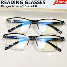 cabecade 两副时尚长方形老花镜，轻巧经典设计，男女通用，度数范围+1.0至+4.0，提供舒适的阅读体验 - 2個 - 查看 17