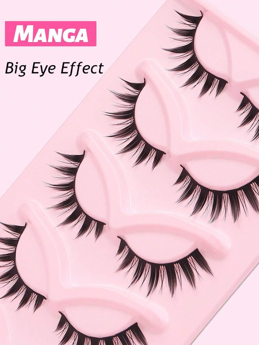 5对漫画风格尖头猫眼假睫毛，自然妆效动漫假睫毛，轻盈韩式妆容假睫毛，日式角色扮演假睫毛，浓密夸张假睫毛延长 - 尖尾漫畫款 - 查看 1