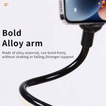 1pc Adjustable Phone Holder, 70cm Flexible Arm, 360° Rotatable Dual Clip Stand, Plastic Screw Base, Suitable For Desk, Bedside, Live Streaming, TV And Slouchy Use - Black - View 6