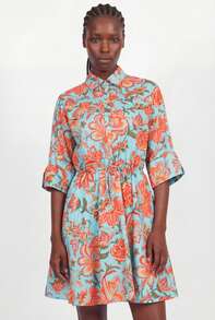 Naf Naf TURQUOISE/ORANGE SHIRT DRESS Robes Courtes Orange Fabric - 橘色 - 查看 2