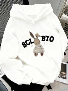 Women's Minimalist Printed Long Sleeve Hoodie Sweatshirt - 白2 - 查看 10