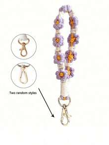 1pc Handmade Crochet Bohemian Style Daisy Wristband, Key Chain Strap, Water Bottle Handle Rope, Ideal Gift For Friends And Lovers School Car Accessories Cute Goth Y2k - Blue - View 11