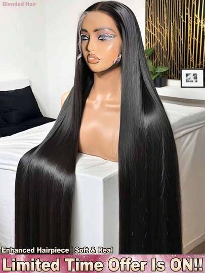 5*5 13*4 Put On And Go 34 Inch 200% Density Straight Lace Front Wigs With Realistic Hairline - Pre Cutting Pre Pulling Pre Ironing HD Transparent Lace Frontal Wigs Glueless - Pre Plucked Pre Bleached Real Hair Lace Front Wigs - No Glue Needed No Skills Bleached Knots Human Frontal Hair Middle Part Wigs Frontal Glueless With Baby Hair