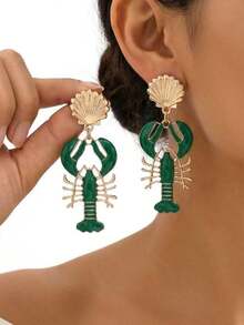 1对新款海洋风贝壳龙虾吊坠耳环，简约时尚，女士款 - 龍蝦 - 查看 7