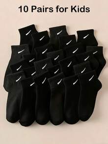 10双装儿童黑色中筒运动袜，白色袜子，男女童均适用，适合返校、跑步、运动，是情人节、圣诞节、生日的绝佳礼物 - 彩色 - 查看 8