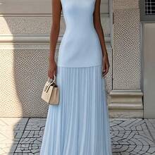 European And American Women's Solid Color Sleeveless Knitted Vest + Knitted Skirt Set Two-Piece Set  Spring Outfits For Women Summer Outfits Date Night Women Outfit Valentines Day Outfit Party Outfits For Women Spring Outfits Spring Outfits Conjunto De Dos Piezas Mujer Elegante - Light Blue - 查看 1