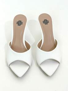 Tamanco Feminino Bico Folha Liso Branco Moda Sandália Mulher Salto Médio - Branco - Visão 5