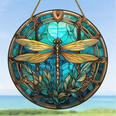 1 pieza, Atrapasol de libélula, Colgante de ventana colorido, Acrílico redondo, Decoración de pared, Decoración de eventos festivos, Decoración exterior, Decoración del hogar, Decoración de la sala de estar (15CM *15CM)