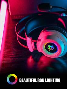 GX7 高性价比 USB 有线游戏耳机，带 RGB 灯效，50mm 高品质音效，配备柔软耳罩和 2 米编织线缆，兼容多种设备 - 白色 - 查看 5