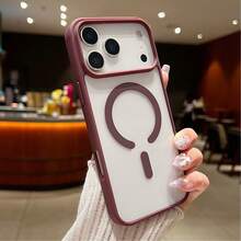 奢華防震馬卡龍色保護殼，支援無線磁吸充電，相容 iPhone 17 Pro、17 Pro Max、Air 及 7-16 系列 A56、A36、A16、A17、A37、A57、A06、A07、S26 Ultra、S25 Ultra - 酒紅色 - 查看 3