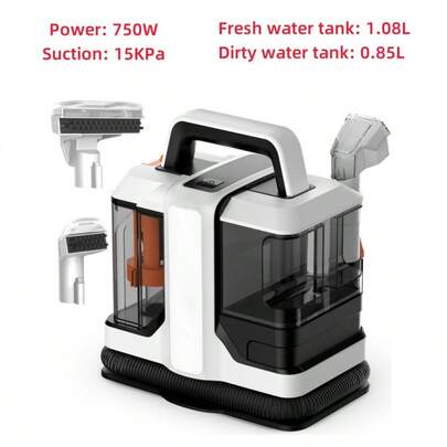 15Kpa Suction Handheld Carpet Vacuum Cleaner, Suitable For Home, Sofa, Car Interior, Pet Bed Fabrics, Wet & Dry Use, Portable Carpet Cleaning Machine, Strong Deep Cleaning For Sofa, Pet, Car Seat, Soft Pad And Furniture Stains, Equipped With Dual-Size Brush Heads (White), Spot Cleaning Vacuum, Carpet/Sofa Cleaner