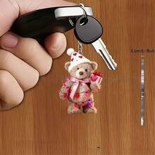 Llavero plano en forma de corazón con oso de peluche abrazando, estilo 2D acrílico, regalo del Día de San Valentín, colgante para mochila - Multicolor - Ver 5