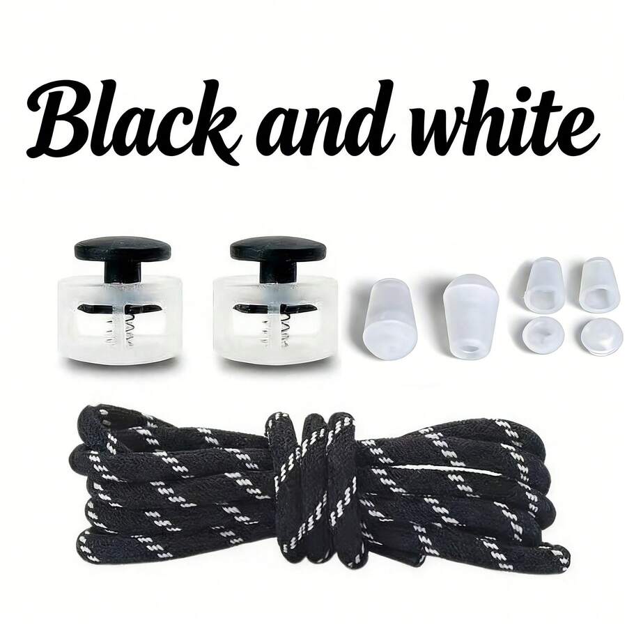 1 paire de lacets élastiques sans laçage, convenant aux enfants et aux adultes, adaptés aux chaussures de tennis et aux baskets, idéaux pour la Fête des Mères, les essentiels de voyage, les faveurs de mariage, le style Y2K, la chambre à coucher, les accessoires automobiles pour femmes, la décoration de cuisine - Noir et Blanc - Voir 1
