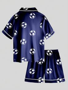 2pcs Tween Boy Blue Soccer Short Sleeve Shorts Pajama Set - Multicolor - View 6