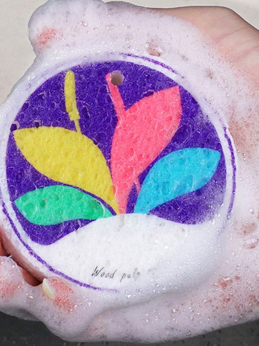 Non-Greasy Kitchen Dish Sponge, Expands When Wet, Compressed Scrub, Cleaning Cloth, Pot Brush - Purple - View 1