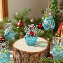 Mini ornamente de Crăciun îngeraș din sticlă pentru brad, set de 12 ornamente mici de înger păzitor din cristal de 4 cm, vrac pentru brad de Crăciun, 2025, sticlă suflată manual, decor de casă, cadou de Crăciun (albastru) - Albastru - Vizualizare 4