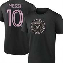 Men's Lionels Messis Black Inters Miamis CF Authentic Stack Name & Number T-Shirt - 黑色 - 查看 1