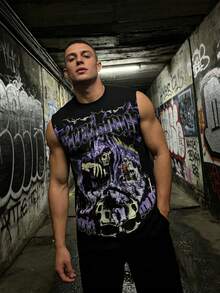 Men's Wide Shoulder Dark Sleeveless Tank Top, Round Neck Polyester Knit Fabric, Suitable For Summer Sports Training Basketball Jersey - Black - View 1