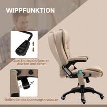 Office Chair With Vibrating Massage, Ergonomic Heated And Reclining Office Chair, Height-Adjustable Executive Chair With Remote Control, Side Pocket, Linen Look, Brown - A - View 5