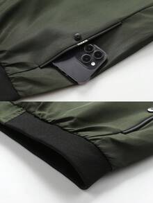 男士立领拉链棒球夹克，飞行员夹克 - 軍綠色 - 查看 5