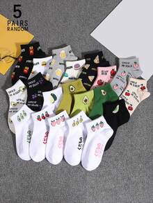 5双装女士可爱卡通动物印花透气短袜 - 彩色 - 查看 1