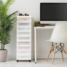 9-Drawer Narrow Plastic Storage Cart With Organizer Desktop, White - 1 - View 2