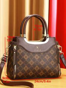 Chic 3pcs Women's Fashion Bag Set - Elegant Geometric Print, Faux Leather Tote With Crossbody & Clutch Wallet - Coffee - View 3