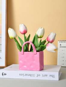 1pc Creative Luxury Resin Vase, White/Pink Tabletop Flower Vase Decor For Living Room, Dried Flower Vase Home Decoration - Pink - View 5