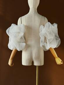 1对欧根纱公主袖，适合新娘婚礼、女士派对、生日和摄影，时尚配饰 - 袖套 - 查看 6