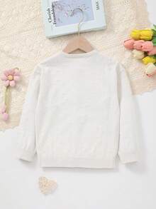 Girls' Solid Color Knit Cardigan, Elegant Hollow Pattern Design, Versatile For Home, Outings Or Eid Al-Adha Gift - Beige - View 8