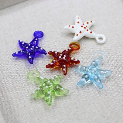 2 Pieces Cute Handmade Charms Lampwork Glass Starfish Shape Pendants For Necklace Jewelry Making DIY Accessories Handicrafts Supplies