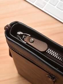 SHABILI New Fashion Business Casual Men's Clutch Bag, Large Capacity Multi-Card Slots Wallet, PU Leather Big Bill Compartment - Coffee - View 7