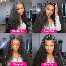 优雅的26英寸自然黑色蓬松卷曲真人发假发，适合青少年佩戴 - 柔软，深蕾丝前额，预先拔毛方便佩戴，180%密度 - Natural Black - 查看 4