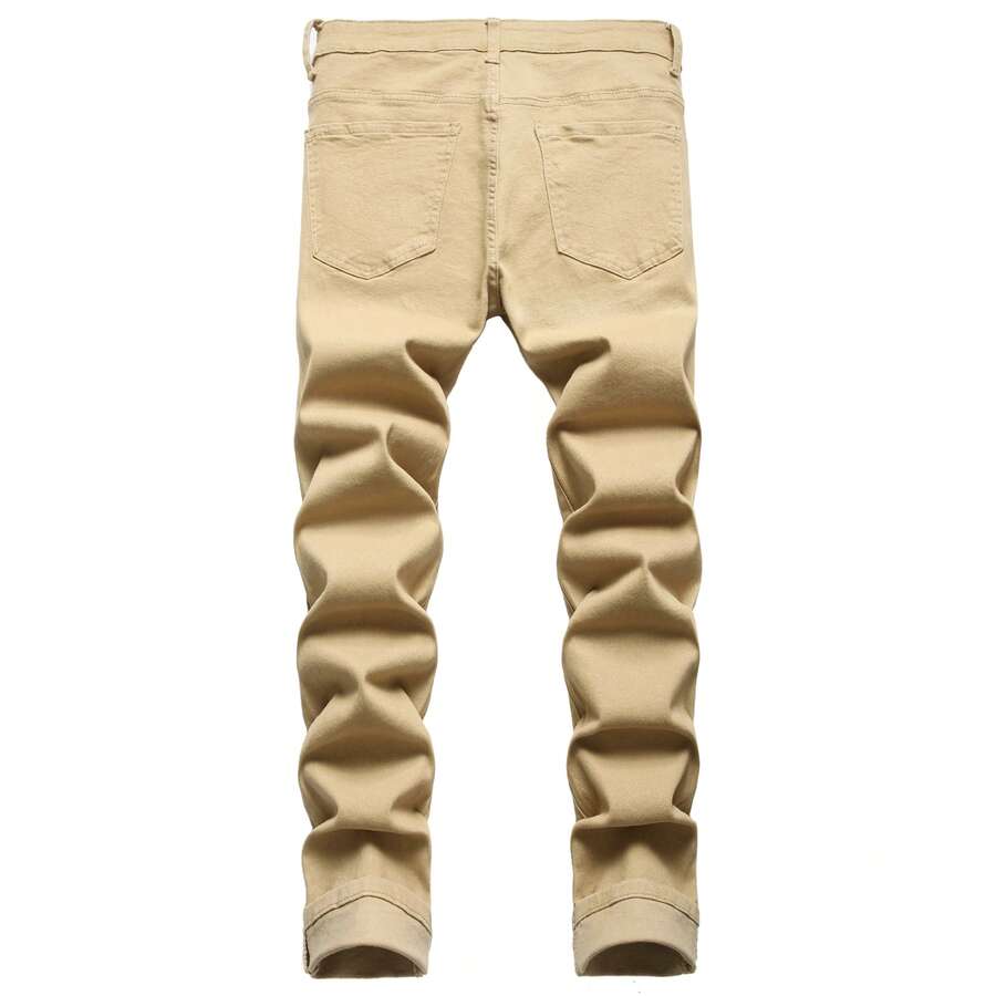 JUNBAOSS Men's Slim Fit Stretch Jeans Ripped Skinny Jeans For Men, Distressed Straight Leg Fashion Comfort Flex Waist Pants - Khaki - View 1