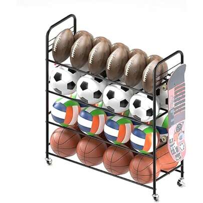 Ball Storage - Basketball Cart With Wheels Garage Volleyball Storage Sport Equipment Holder Organizer For Indoor Outdoor,Metal Storage Rack For Playgroup,Gym And School