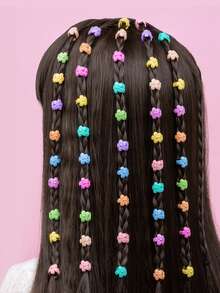 50 Anillos Para El Cabello De Flor De Color Macaron Para Niñas Y Pequeños Clips Para El Cabello De Flor - Multicolor - Ver 4