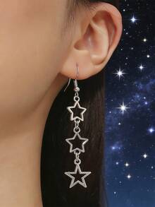 Star Decor Drop Earrings - Silver - View 13