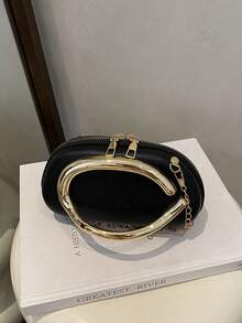 1件装女士时尚多功能单肩包，奢华高品质个性化链条斜挎包，多功能手拿包，适合约会、送礼、工作、派对等场合 - 黑色 - 查看 7
