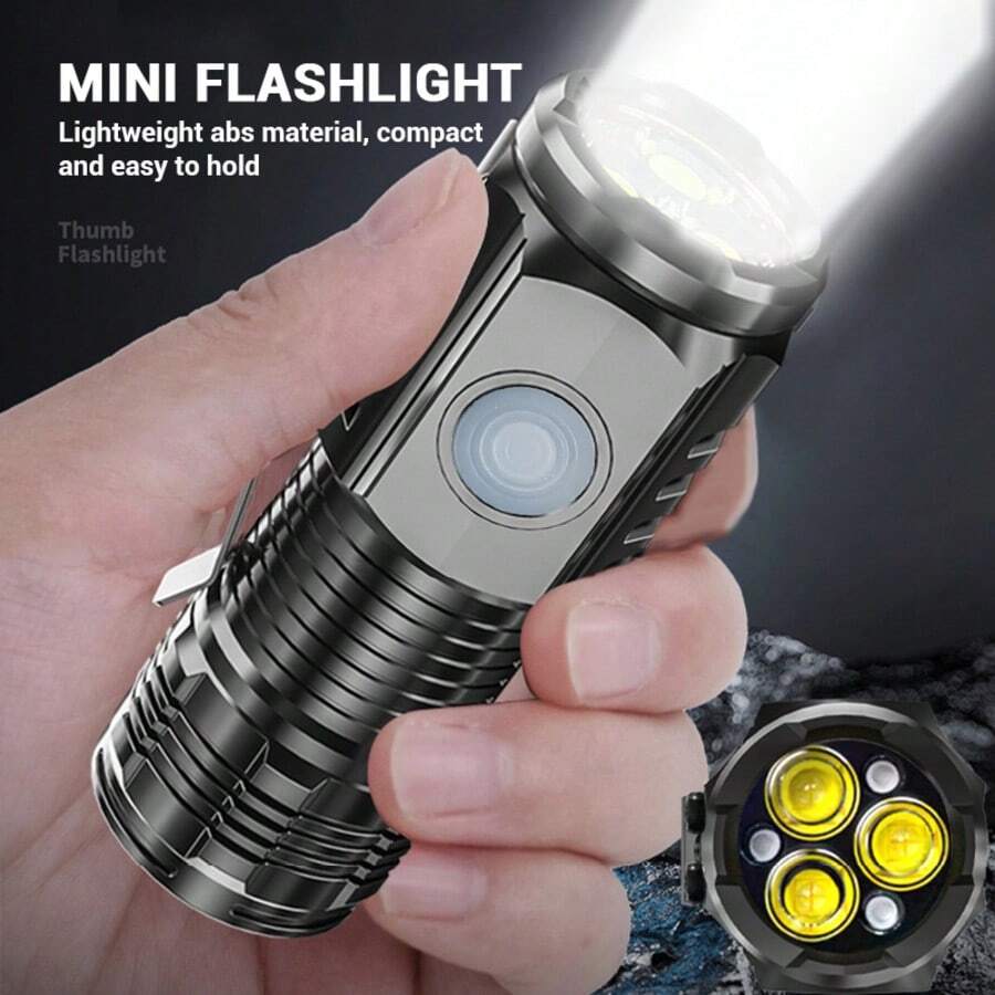 1pc Portable Mini LED Flashlight, Powerful 3-Bulb Small Pocket Flashlight, Rechargeable Bright Headlamp - Multicolor - View 1