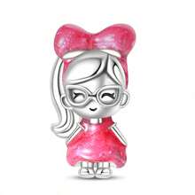 1件镀银粉色系列时尚包包公主裙皇冠高跟鞋发光皇冠妆容精致三件套吊坠马尾辫女孩双辫女孩串珠适合原创蛇形手链项链手链串珠DIY珠宝制作奢华女友礼物 - 粉色 - 查看 16