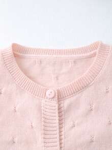 女童针织开衫，长袖，舒适，优雅纯色镂空图案设计，时尚可爱，别致百搭，适合春秋季、室内外穿着，亦可作为度假服饰。 - 粉色 - 查看 2
